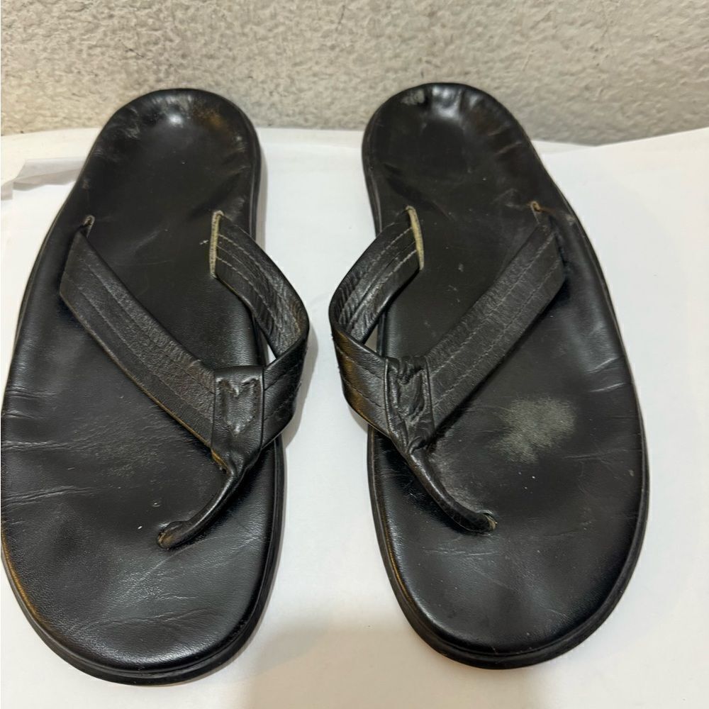 Island pro Slipper black  Leather Flip Flop Sandals men 11